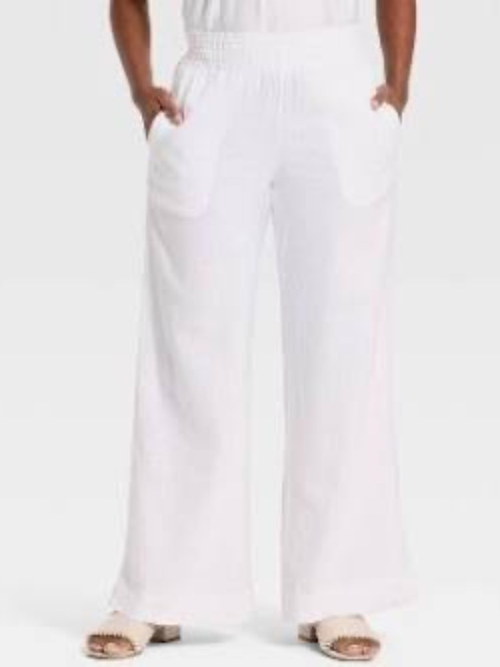 Women's Faux Linen Trousers - A New Day White 12